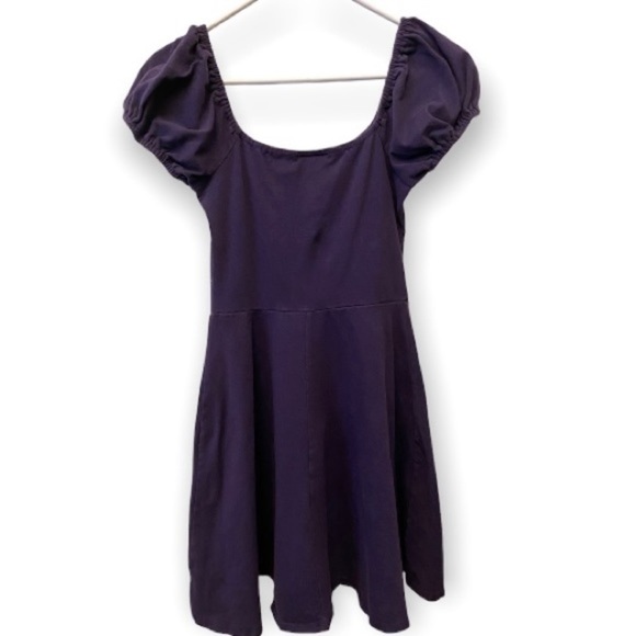 Modcloth Skater Dress Empire Waist Puff Sleeves Swing Skirt Stretch Purple Small - Picture 2 of 7